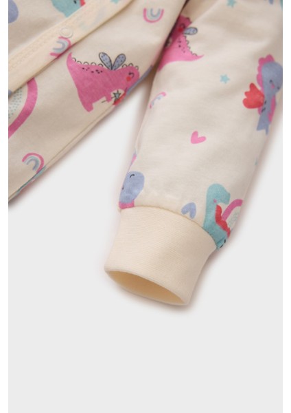 Kız Bebek Yenidoğan Dinozor Baskılı Penye Uzun Kollu Çıtçıtlı Tulum E6047A5NS