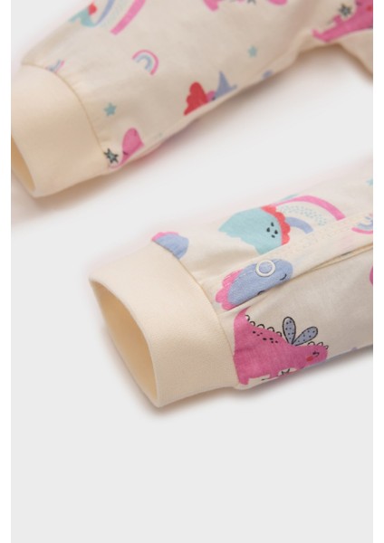 Kız Bebek Yenidoğan Dinozor Baskılı Penye Uzun Kollu Çıtçıtlı Tulum E6047A5NS