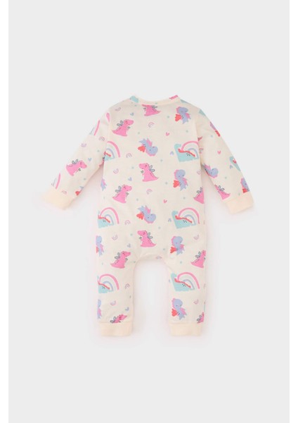 Kız Bebek Yenidoğan Dinozor Baskılı Penye Uzun Kollu Çıtçıtlı Tulum E6047A5NS