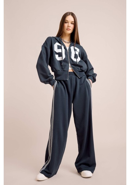 Coool Oversize Geniş Kalıp Kapüşonlu Baskılı Kalın Fermuarlı Sweat Hırka E5462AX25SM