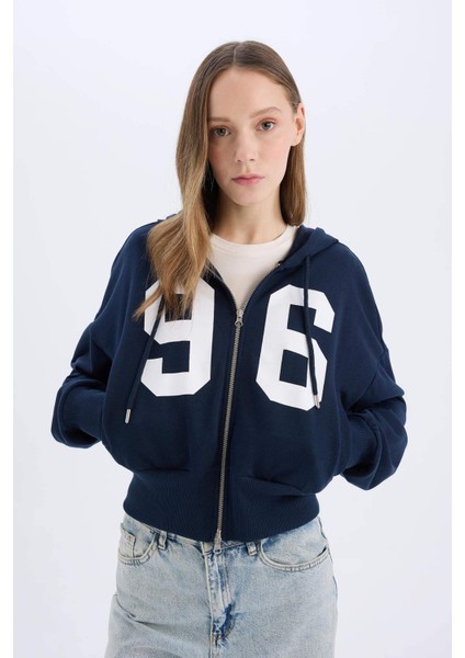 Coool Oversize Geniş Kalıp Kapüşonlu Baskılı Kalın Fermuarlı Sweat Hırka E5462AX25SM