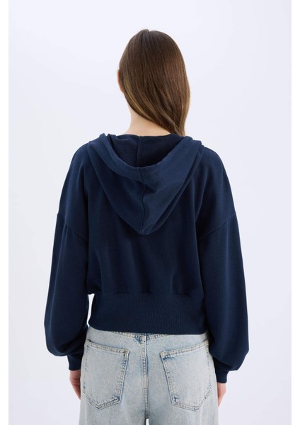 Coool Oversize Geniş Kalıp Kapüşonlu Baskılı Kalın Fermuarlı Sweat Hırka E5462AX25SM