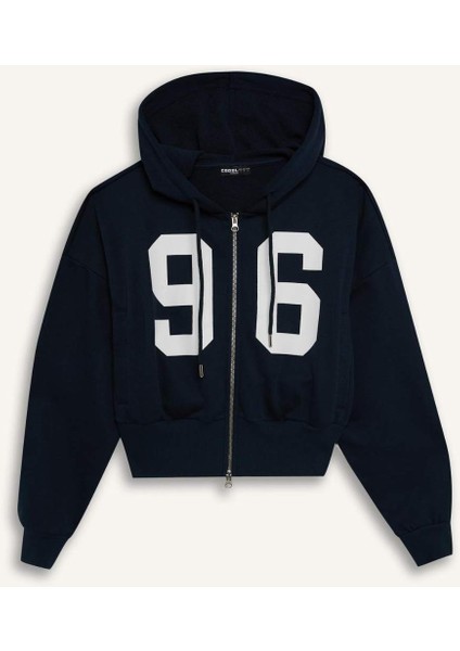 Coool Oversize Geniş Kalıp Kapüşonlu Baskılı Kalın Fermuarlı Sweat Hırka E5462AX25SM