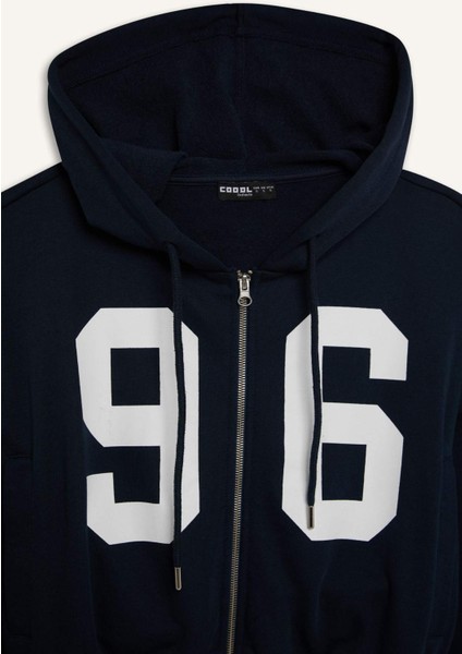 Coool Oversize Geniş Kalıp Kapüşonlu Baskılı Kalın Fermuarlı Sweat Hırka E5462AX25SM