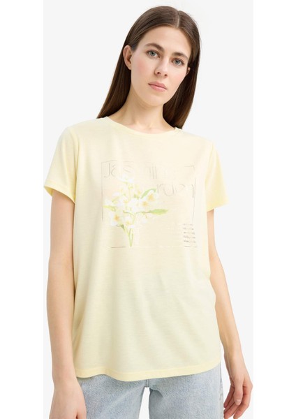 Regular Fit Bisiklet Yaka Baskılı Kısa Kollu Tişört E6198AX25SM