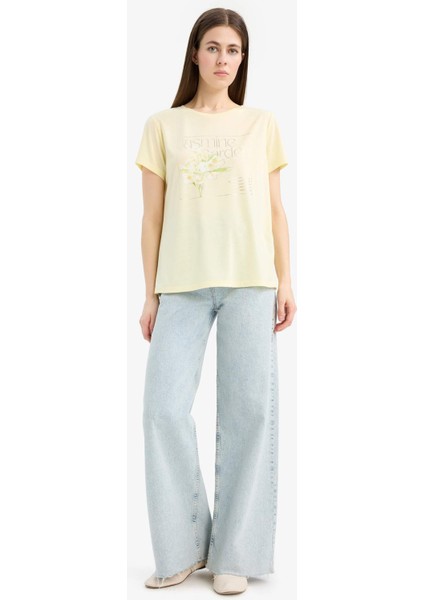 Regular Fit Bisiklet Yaka Baskılı Kısa Kollu Tişört E6198AX25SM