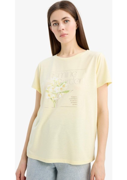 Regular Fit Bisiklet Yaka Baskılı Kısa Kollu Tişört E6198AX25SM