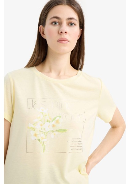 Regular Fit Bisiklet Yaka Baskılı Kısa Kollu Tişört E6198AX25SM