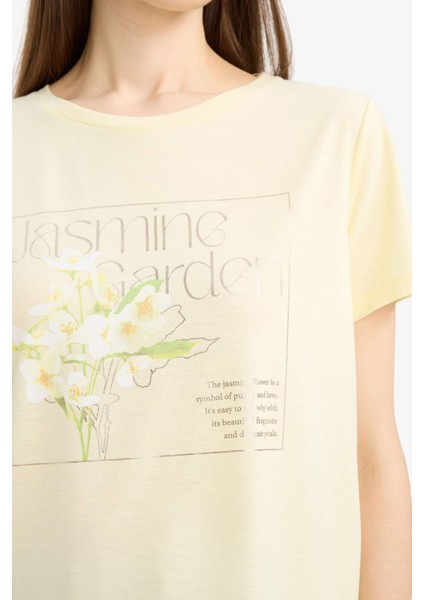 Regular Fit Bisiklet Yaka Baskılı Kısa Kollu Tişört E6198AX25SM