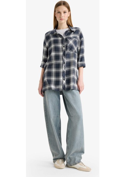 Coool Oversize Geniş Kalıp Kareli Flanel Uzun Kollu Gömlek E4593AX25SP