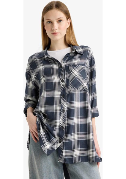 Coool Oversize Geniş Kalıp Kareli Flanel Uzun Kollu Gömlek E4593AX25SP