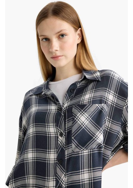 Coool Oversize Geniş Kalıp Kareli Flanel Uzun Kollu Gömlek E4593AX25SP