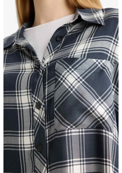 Coool Oversize Geniş Kalıp Kareli Flanel Uzun Kollu Gömlek E4593AX25SP