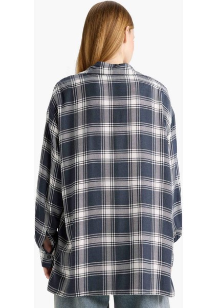 Coool Oversize Geniş Kalıp Kareli Flanel Uzun Kollu Gömlek E4593AX25SP