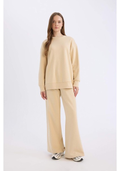 Straight Fit Kalın Eşofman Altı Basic Düz Beli Lastikli Geniş Bol Paça E4979AX24WN