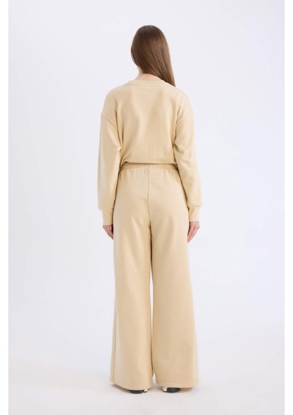 Straight Fit Kalın Eşofman Altı Basic Düz Beli Lastikli Geniş Bol Paça E4979AX24WN