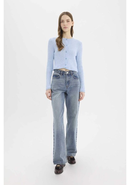 Slim Fit Dar Kesim Bisiklet Yaka Düğmeli Triko Hırka E4613AX25SP