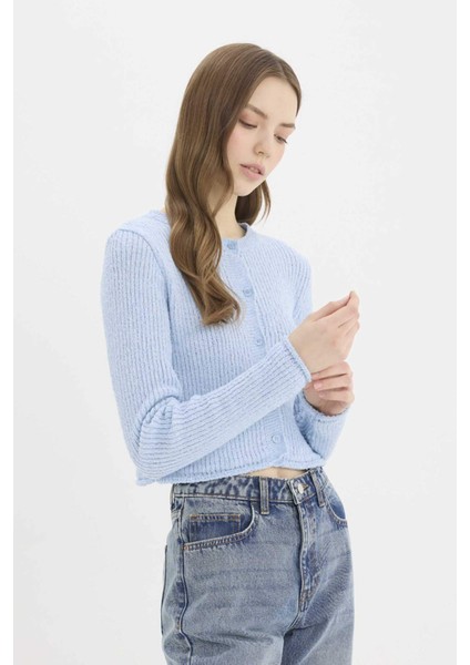 Slim Fit Dar Kesim Bisiklet Yaka Düğmeli Triko Hırka E4613AX25SP