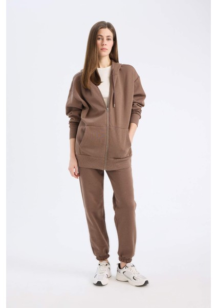 Oversize Geniş Kalıp Kapüşonlu Cepli Basic Düz Fermuarlı Sweatshirt V4233AZ25SP