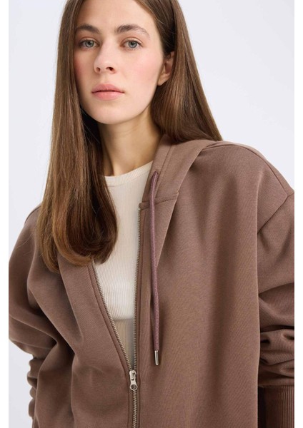 Oversize Geniş Kalıp Kapüşonlu Cepli Basic Düz Fermuarlı Sweatshirt V4233AZ25SP