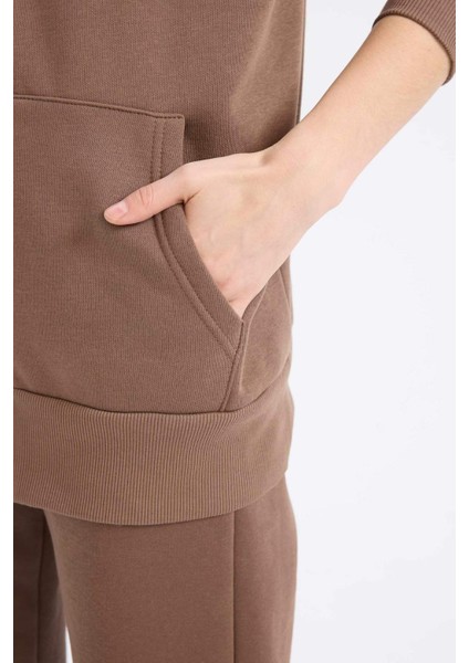 Oversize Geniş Kalıp Kapüşonlu Cepli Basic Düz Fermuarlı Sweatshirt V4233AZ25SP