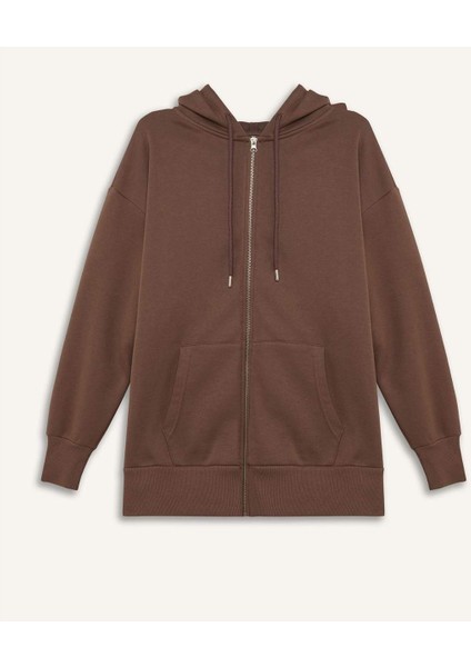 Oversize Geniş Kalıp Kapüşonlu Cepli Basic Düz Fermuarlı Sweatshirt V4233AZ25SP