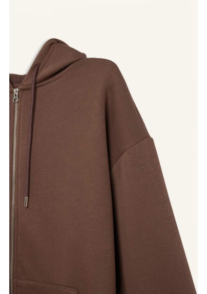 Oversize Geniş Kalıp Kapüşonlu Cepli Basic Düz Fermuarlı Sweatshirt V4233AZ25SP