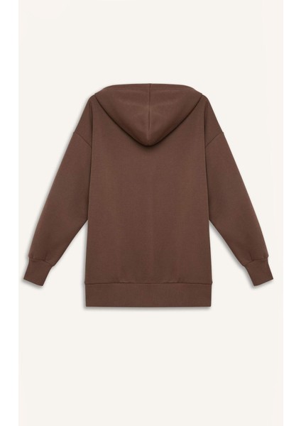 Oversize Geniş Kalıp Kapüşonlu Cepli Basic Düz Fermuarlı Sweatshirt V4233AZ25SP