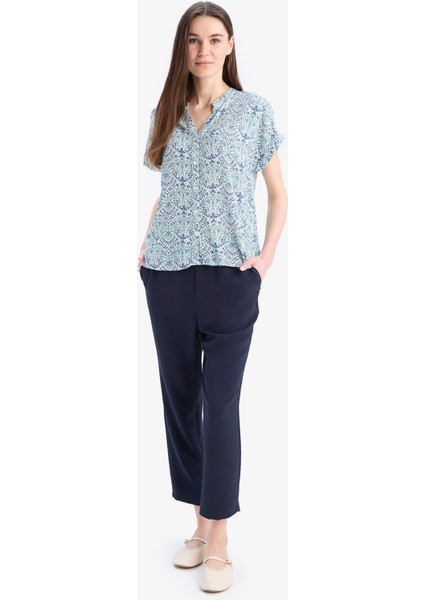 Regular Fit Apaş Yaka Desenli Kısa Kollu Gömlek I6173AZ25SM