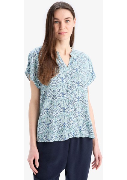 Regular Fit Apaş Yaka Desenli Kısa Kollu Gömlek I6173AZ25SM