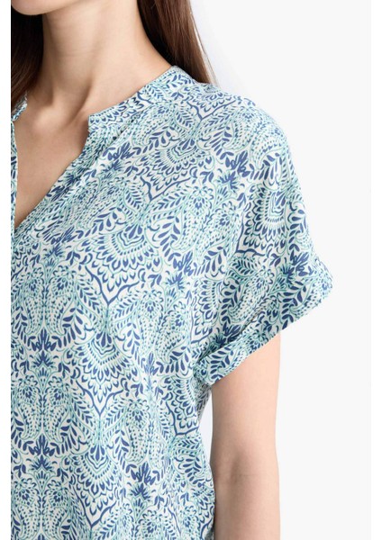 Regular Fit Apaş Yaka Desenli Kısa Kollu Gömlek I6173AZ25SM