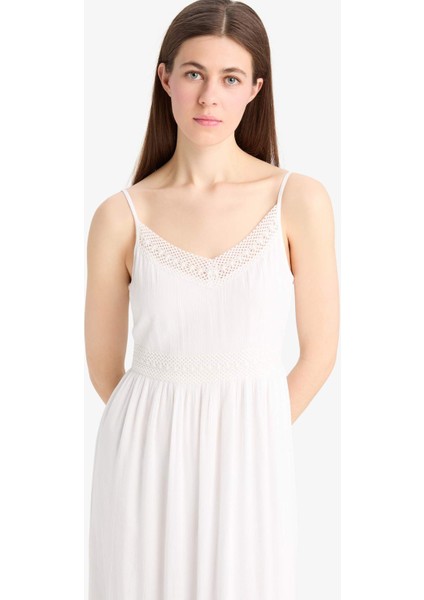 A Kesim V Yaka Pamuklu Kolsuz Midi Elbise E6082AX25SM