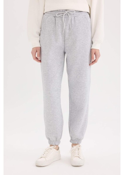 Standart Fit Kalın Jogger Eşofman Altı Bel Paça Lastikli Basic Düz Uzun Boy S7370AZ25SP