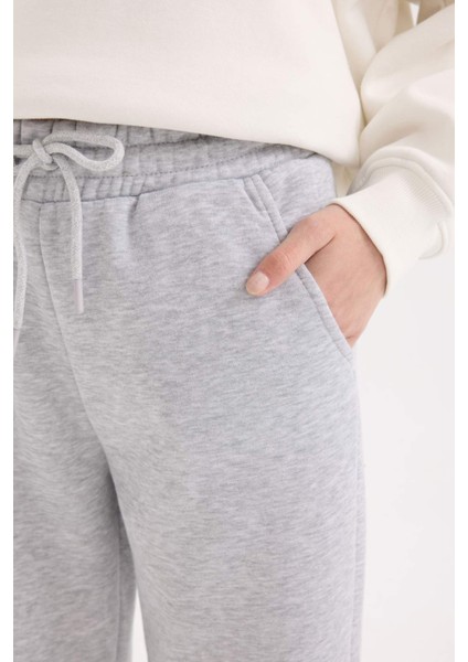 Standart Fit Kalın Jogger Eşofman Altı Bel Paça Lastikli Basic Düz Uzun Boy S7370AZ25SP