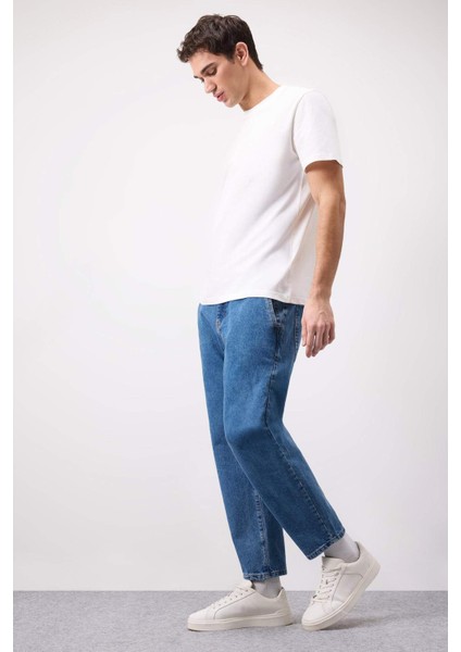 %100 Pamuk Relaxed Slouchy Fit Rahat Kesim Düz Paça Jean Yıkamalı Pantolon E5387AX25SP