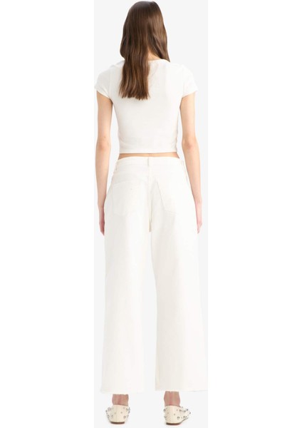 Culotte Gabardin Kumaş Pantolon Yüksek Bel Basic Düz Cepli Geniş Bol Paça C7535AX25SP