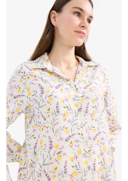Loose Fit Çiçek Desenli Uzun Kollu Gömlek U3701AZ25SM