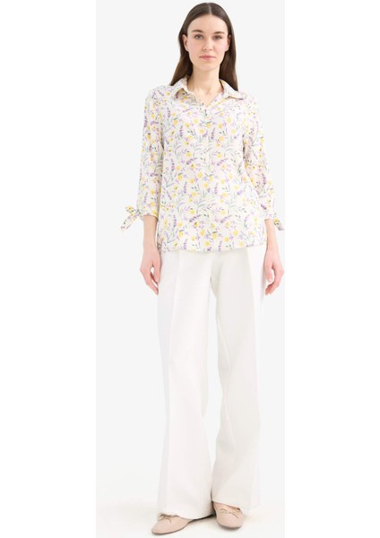 Loose Fit Çiçek Desenli Uzun Kollu Gömlek U3701AZ25SM