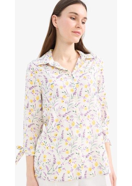 Loose Fit Çiçek Desenli Uzun Kollu Gömlek U3701AZ25SM