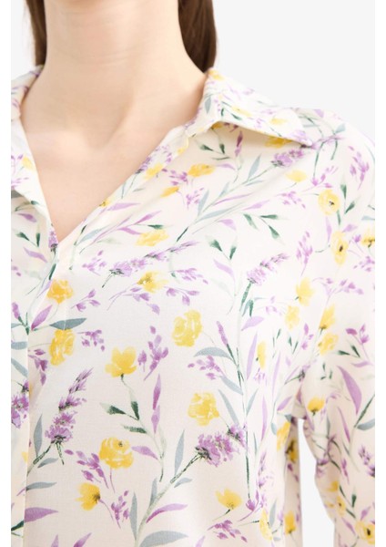 Loose Fit Çiçek Desenli Uzun Kollu Gömlek U3701AZ25SM
