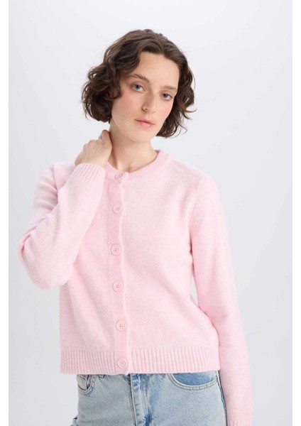 Regular Fit Bisiklet Yaka Basic Düz Düğmeli Soft Touch Yumuşak Triko Hırka E3654AX25SP