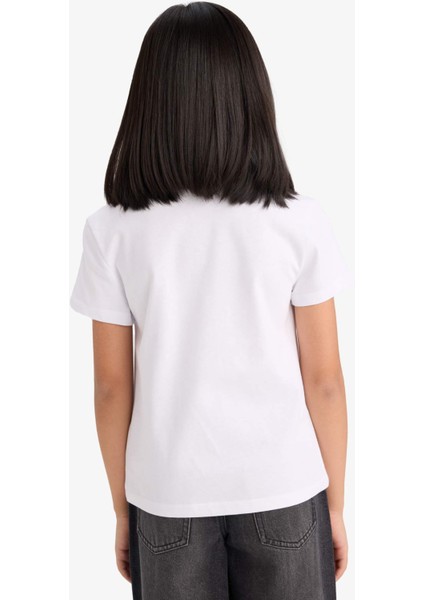 Kız Çocuk Bisiklet Yaka Baskılı Kısa Kollu Tişört E5902A825SM