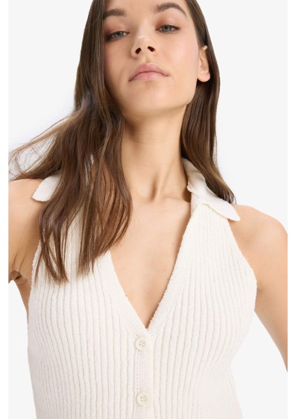 Coool Slim Fit Dar Kesim Düğmeli Triko Yelek D3584AX25SP