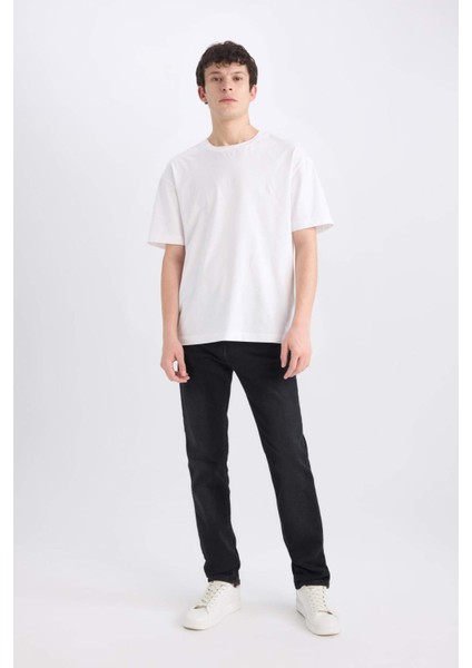 Sergio Regular Fit Esnek Yumuşak Kumaş Normal Kalıp Normal Bel Boru Paça Siyah Jean Pantolon D7335AX25SP