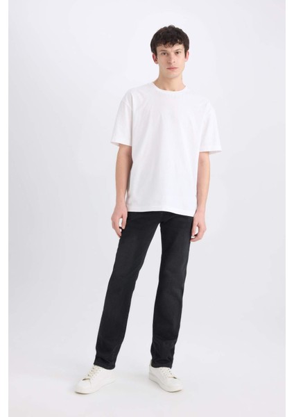 Sergio Regular Fit Esnek Yumuşak Kumaş Normal Kalıp Normal Bel Boru Paça Siyah Jean Pantolon D7335AX25SP