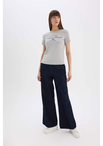 Regular Fit Bisiklet Yaka Baskılı Ribana Kısa Kollu Tişört E5067AX25SP