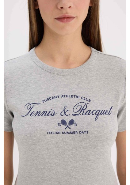 Regular Fit Bisiklet Yaka Baskılı Ribana Kısa Kollu Tişört E5067AX25SP