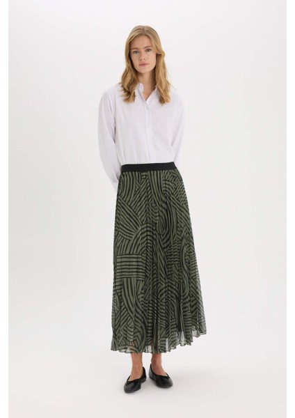 Pilise Desenli Şifon Maxi Etek
