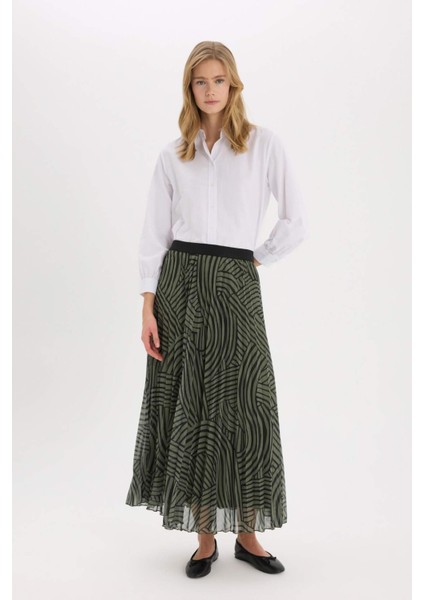 Pilise Desenli Şifon Maxi Etek