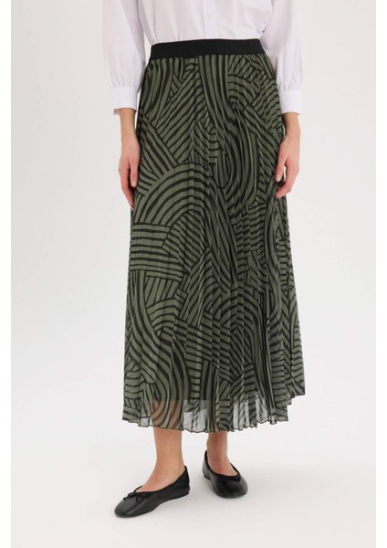 Pilise Desenli Şifon Maxi Etek